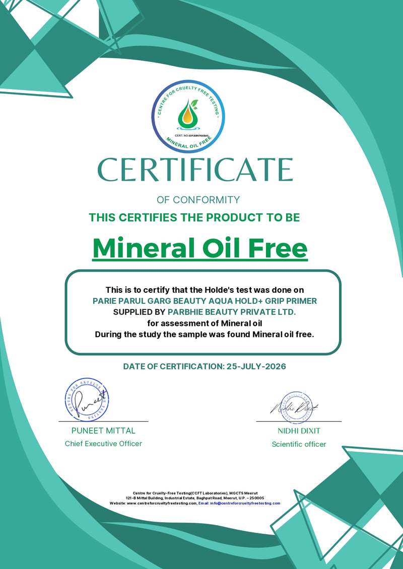 Mineral Oil Free certificate