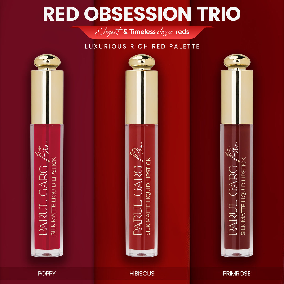 Red Obsession Trio | 3 Full-Size Silk Matte Liquid Lipsticks | Long-Lasting & No Transfer