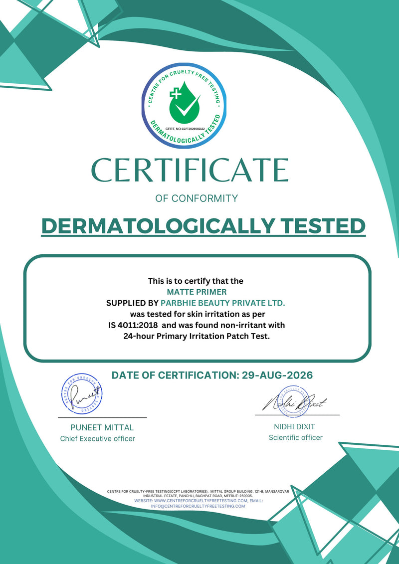 Dermatologically Tested certificate