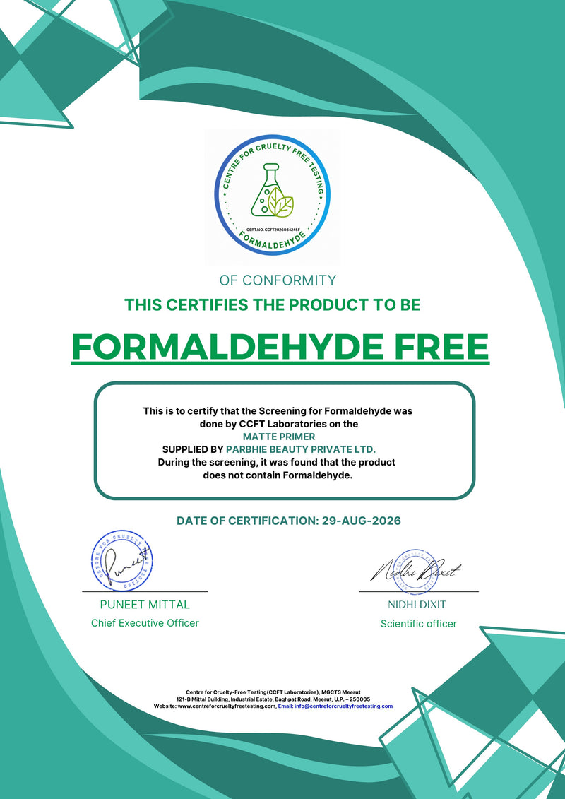 Formaldehyde Free certificate