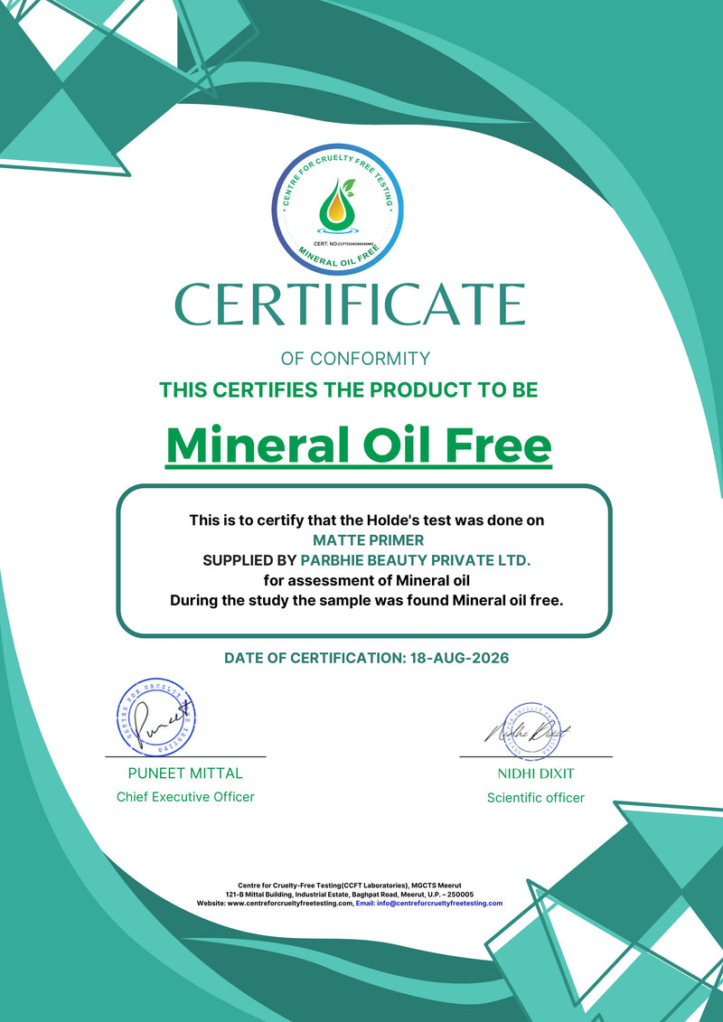 Mineral Oil Free certificate