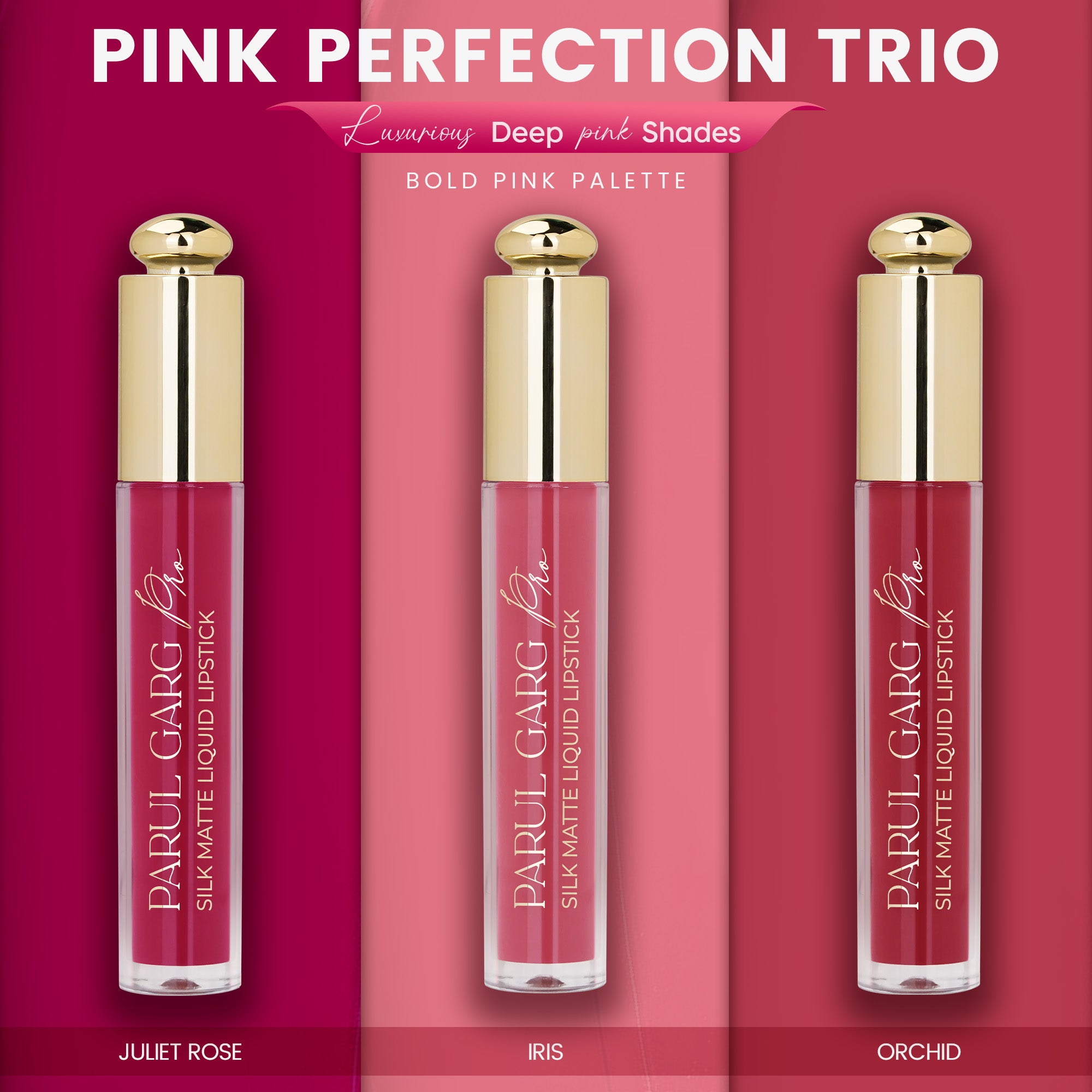 Pink Perfection Trio | 3 Full-Size Silk Matte Liquid Lipsticks | Long-Lasting & No Transfer