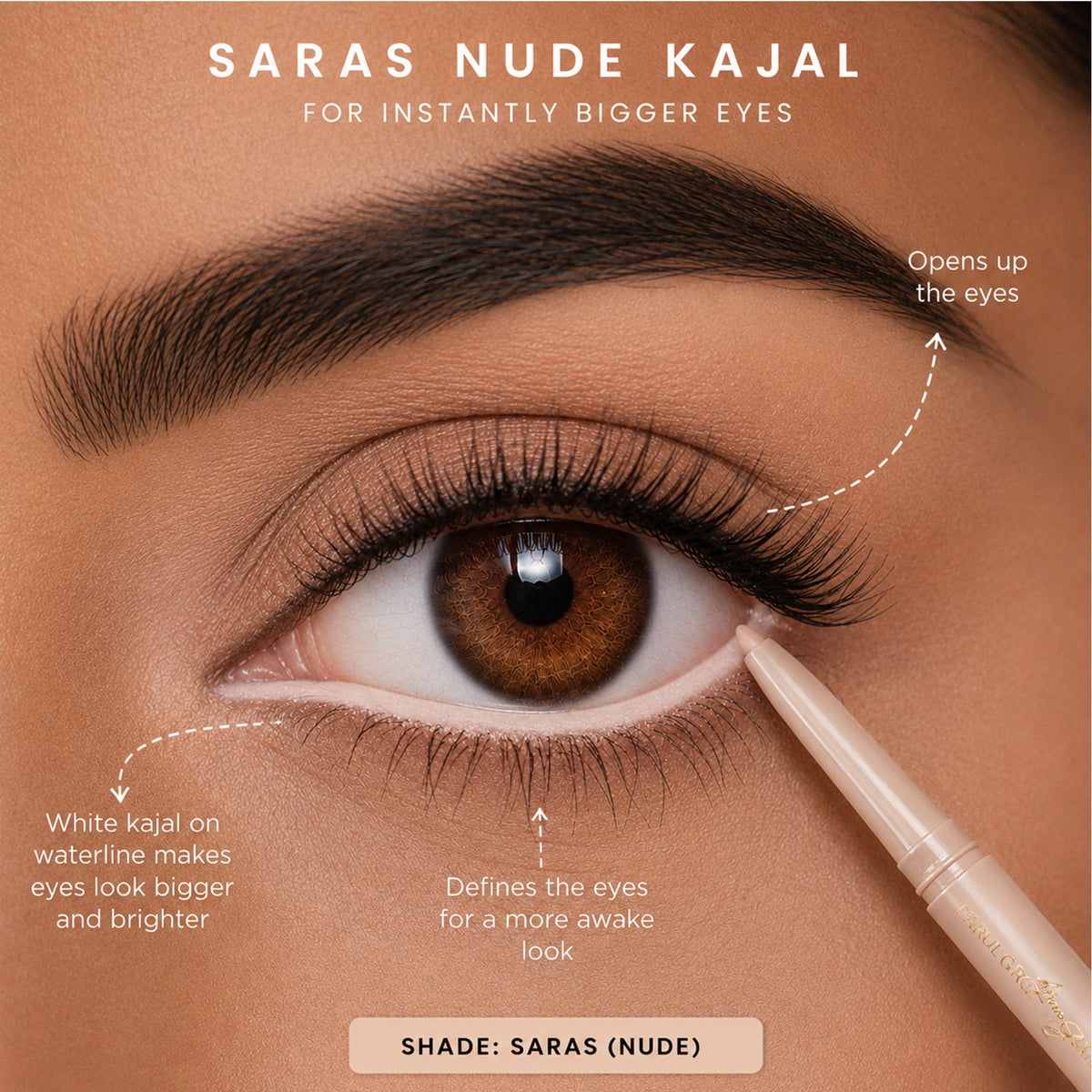 Saras Classic Nude Matte Kajal | Bold Define | Long-Lasting & Smudge-Proof