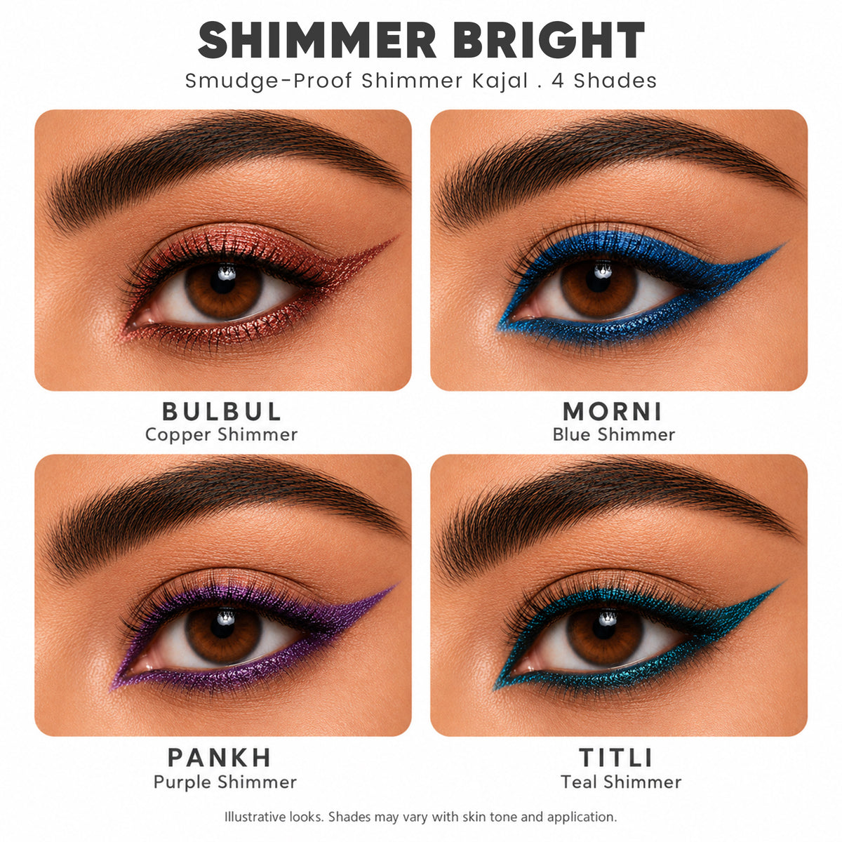 Bold Define Shimmer Bright Kajal Set | 4 Jewel-Toned Shades | Pack of 4